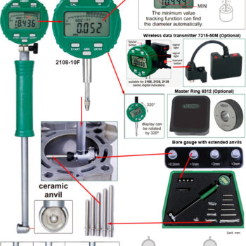 INSIZE Digital Bore Gauge 2122 Series (Grad; 0.002mm, Accuracy; ±15µm) Range; Ø18mm - Ø450mm - Image 10