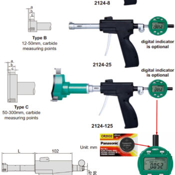 INSIZE Digital Bore Gauge 2124 (2-Point + 3 points Pistol Grip) Accuracy; ±4µm Range; Ø6mm – 300mm - Image 7