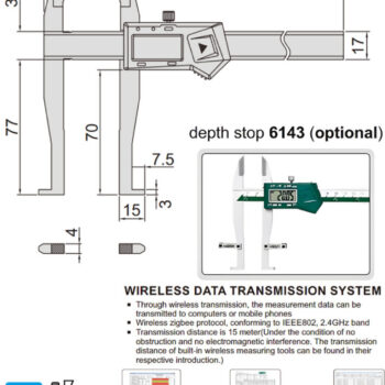 INSIZE Digital Caliper 1129 Internal Groove (Data output, Grad; 0.01mm) Accuracy; ±0.04mm, Range; ≤Ø300mm - Image 3