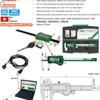 INSIZE Digital Caliper 1195 Waterproof (DIN 862, Cable Output) IP67 Accuracy; ±20μm, Range ≤⌀150mm - ⌀300mm - Image 3