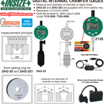 Alternative view of INSIZE Digital Chamfer Gauge 2942 (Resolution; 0.01mm / 0.0005 Inch) Anvil Inside/Outside Angle; 90° - 127°, Accuracy; ±0,02mm, Range; ⌀0.5mm - ⌀40mm