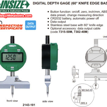 Alternative view of INSIZE Digital Depth Gage 2143-101 (60° Edge Base, Anvil SR0.4) Acuracy; ±20µm, Range;12.7mm/0-0.5"