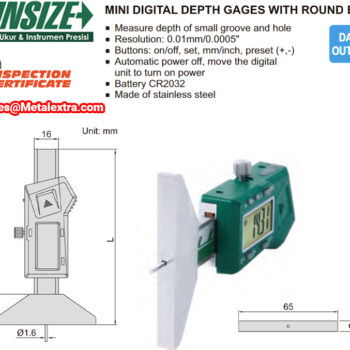 INSIZE Digital Depth Gauge 1140 (Flat Base, Anvil Round Bar Ø1.6mm) Accuracy; ±20µm, Range; 25mm - 50mm - Image 2