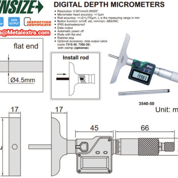 INSIZE Digital Depth Micrometer 3540 (DIN 863, Data Output) IP65 Water-proof, Range; Ø25mm - Ø300mm - Image 4
