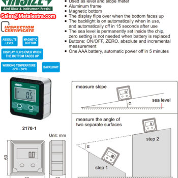 Alternative view of INSIZE Digital Level, Inclinometer & Slope Meter 2170-1 (Magnetic Base + Buzzer Indicator) Range; 0-360°