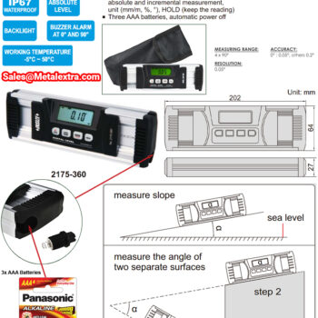 Alternative view of INSIZE Digital Level & Slope Meter 2175-360 (Magnetic Base + Buzzer Indicator) IP67 Range; 0-360°