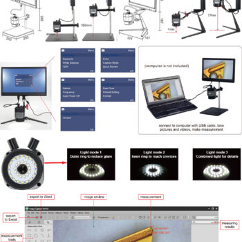 INSIZE Digital Microscope 5309-DM51 V-Stand (2Mpx, Res; 1920x1080, 1/2.8" Inch CMOS, USB, HDMI) LCD 15,6 Inch, Zoom Magnification; 3.8X~39.4X - Image 11