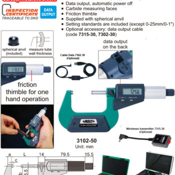 Alternative view of INSIZE Digital Micrometer 3102 (Data Cable, Graduation: 0.001mm) Accuracy; ±2µm, Range; ≤Ø25mm -  Ø200mm