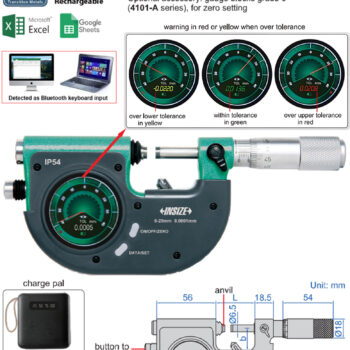 INSIZE Digital Micrometer 3507 (1mm Feed Type, Bluetooth IP 54, Graduation: 0.002mm) Accuracy; ±3µm, Range; ≤Ø25mm - ≤Ø100mm - Image 5