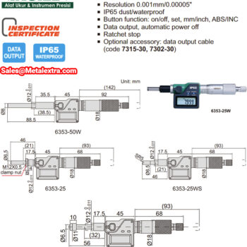 Alternative view of INSIZE Digital Micrometer Head 6353 (IP65 Waterproof), Resolution; 0.001mm, Range; Ø25mm - Ø50mm