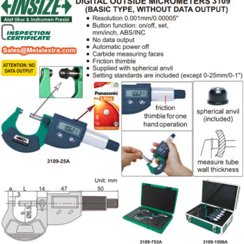 Alternative view of INSIZE Digital Outside Micrometer 3109 New (Basic Type, Graduation: 0.001mm) Accuracy; ±2µm, Range; ≤Ø25mm - ≤Ø300mm