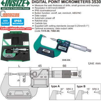 INSIZE Digital Point Micrometer 3530 (Data Cable Out, Resolution 0.001mm) IP 65, Accuracy ±4µm, Range; ⌀25mm - ⌀100mm - Image 4