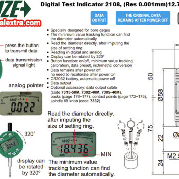 INSIZE Digital Test Indicator 2108-101F, Transmission button + Signal Light (Resolution 0.001mm), Accuracy 5μm, Range; 12.7mm / 0.5 Inch - Image 5
