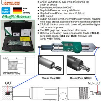 INSIZE Digital Thread Depth Gauge 4649 (GO/NO-GO Gauge) Res; 0.01mm, Range; M2-M30, Depth; ≤40mm - Image 3
