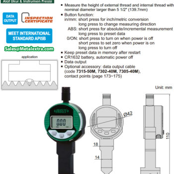 Alternative view of INSIZE Digital Thread Height Gauge 2242-35 (API 5B Standard, Res; 0.01mm) Tip Angle; 50°, Accuracy; 0.02mm. Range; ≤3.5mm / ≤0.315 Inch