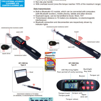 INSIZE Digital Torque Wrench IST-15W Series Bluetooth (Resolution 0.001Nm, Socket 1/4, 3/8, 1/2 Inch) Accuracy; 3%, Range; 1.2 - 340 Nm - Image 5