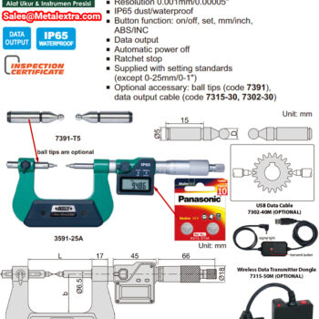 INSIZE Gear Tooth Digital Micrometer 3591 (DIN 863-3, Graduation; 0.01mm) Accuracy; ±4µm, Range; ≤Ø25mm -  Ø175mm - Image 2