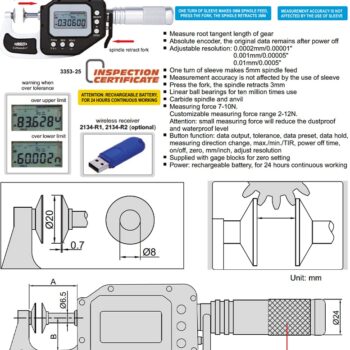 Alternative view of INSIZE Digital Disk Micrometer 3353-WL (Wifi, Resolution 0.0002mm) Waterproof IP65 Range; ⌀25mm - ⌀150mm