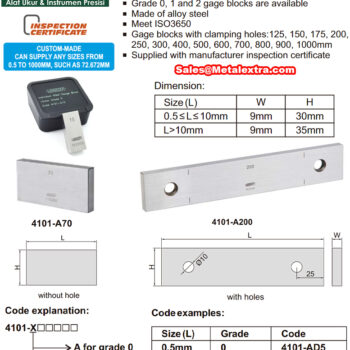 INSIZE Gauge Block 4101 Individual Series (ISO 3650, For Linear Comparison) Range: 0.5mm - 1000mm - Image 4