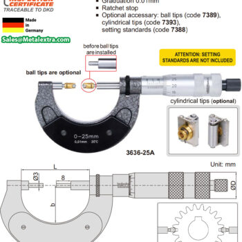Alternative view of INSIZE Gear Tooth Ball-Screw Micrometer 3636 (DIN 863-3, Graduation: 0.01mm) Accuracy; ±3μm, Range; ≤Ø600mm