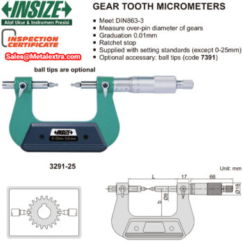 INSIZE Gear Tooth Micrometer 3291, DIN 863-3 (Graduation: 0.01mm) Ø25mm -  Ø175mm - Image 5
