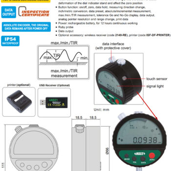 Alternative view of INSIZE Inductive Digital Comparator 2149-2 (TIR, Rechargeable, Wireless) IP 54, Res; 0.1µm, Range; ≤2mm / 0.08 Inch