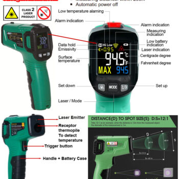 INSIZE Infrared Thermometer 9120-550 (Class 2 laser output <1mW, Resolution 0.1°C / 0.1°F) Range; -30°C~550°C/-22°F~1022°F - Image 4