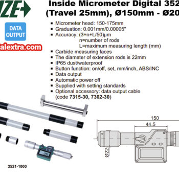 INSIZE Inside Micrometer Digital 3521, IP65, Data Output (Travel 25mm), Ø150mm - Ø2000mm - Image 3