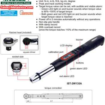 INSIZE Interchangeable Head Torque Wrench IST-2W Series (Resolution 0.01Nm. Socket 1/4, 3/8, 1/2, 3/4 Inch) Accuracy; 3%, Range; 6 - 410 Nm - Image 6