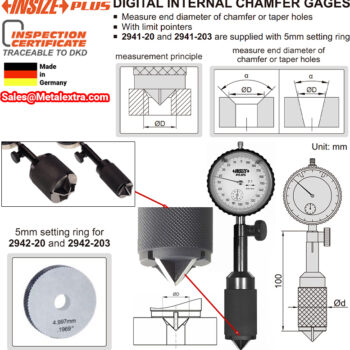 Alternative view of INSIZE Internal Chamfer Gauge 2941 (DIN878, Resolution; 0.01mm / 0.0005 Inch) Anvil Inside Angle; 90° - 127°, Accuracy; ±0,02mm, Range; ⌀0.5mm - ⌀40mm