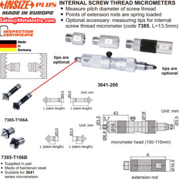 INSIZE Internal Screw Thread Micrometer 3641 (Sping-loaded Extension Rod with Screw Thread Anvil) Range; Ø100mm - Ø1150mm - Image 3