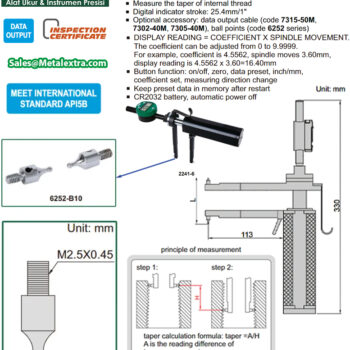 INSIZE Internal Thread Taper Gauge 2241-6 (API5B, Digital Indicator res; 0.01mm) Accuracy; 0.04 mm, Range; 1-6"/25.4-152.4mm - Image 3