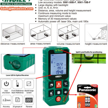 Alternative view of INSIZE Laser Range Finder Meters 9561-50B (Laser class II <1mW, Resolution; 1mm, 10mm, 0.1”, 0.01ft) Range; 0.2meter - 70meter