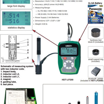 INSIZE Leeb Hardness Tester HDT-LP200B New (Bluetooth, ASTMA956, DIN50156, GB/T17394) Range; HL 170-960/HRC 17-70/HRB 13-109/ HB 20-655/HV 80-940/  HSD 32-99.5/σb(rm) 255-2639N/mm² - Image 3