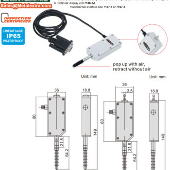 Alternative view of INSIZE Linear Probe Gauge 7107-12v Pneumatic Actuation (Capacitance Encoder, RS232) IP65 Accuracy ±5μm, Range; ≤Ø12mm