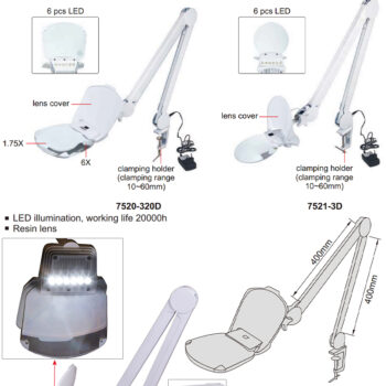 INSIZE Magnifier 7520-320D (LED 6W Rentang lengan 800mm) Lensa Persegi Magnify; 1.75X/6X - Image 7