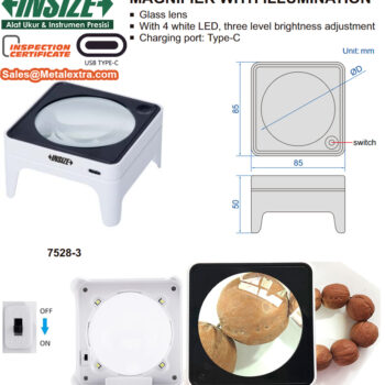 INSIZE Magnifier Bench 7528-3 (Rechargeable LED lights, Type-C) Lens Ø70mm, Magnify Range; 3x - Image 3