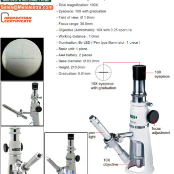 INSIZE Measuring Microscope ISM-PM100 (Monocular hardness tester scope, grad; 0.01mm) LED Light, Magnification; 20X - 100X - Image 6