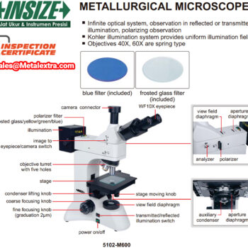 INSIZE Metallurgical Microscope 5102-M600 (50X - 600X) View field Ø22mm, Diopter ±5 - Image 3