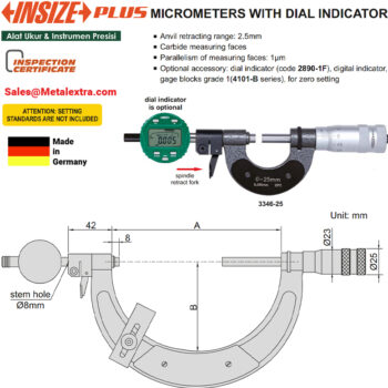 Alternative view of INSIZE Micrometer 3346 with Interchangeable Indicator, Graduation: 5µm, Range; Ø25mm -  Ø300mm