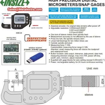 INSIZE Snap Micrometer 3350-WL (WIFI Output, Resolution 0.0002mm) Accuracy; ±1.4μm, IP 65, Range; ⌀25mm - ⌀100mm - Image 4