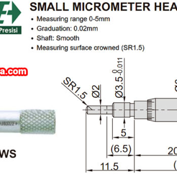 Alternative view of INSIZE Micrometer Head 6372 Small Stem SR1.5 (Graduation: 0.02mm) Accuracy; ±5µm, Range; ≤Ø5mm