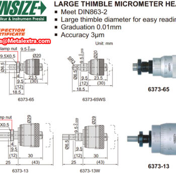 Alternative view of INSIZE Micrometer Head 6373 Large Thimble (DIN 863-2, Graduation: 0.01mm) Accuracy; ±3µm, Range; ≤Ø6.5mm -  Ø13mm