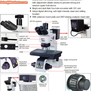 INSIZE Metallurgical Microscope 5108-M3000 (Trinocular Nomarski interference contrast) Zoom Optical Magnification; 50X - 500X (3400X with monitor) - Image 3