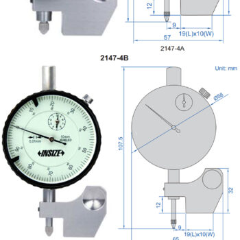 INSIZE Mini Dial Height Gauge 2147-4A (DIN 878) Accuracy; 14μm, Range: 0-5mm - Image 3