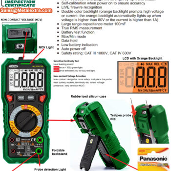 INSIZE Digital Multimeter 9246-180 NCV Detection (Resolution; 0.1µA/0.1mV/1mV/10mV/0.1V) Category CAT III 1000V, CAT III 600V, AC Range; 60µA - 10A - Image 7
