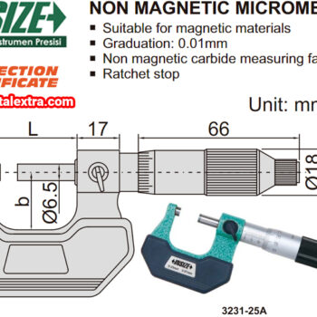 Alternative view of INSIZE Non-Magnetic Vernier Micrometer 3231 (DIN863-3, Nonius Scale) Accuracy; ±4µm, Range; ≤⌀25mm - ⌀100mm