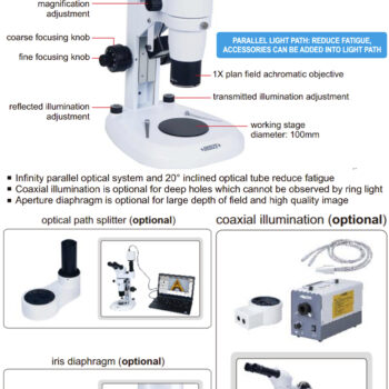 INSIZE Parallel Light Stereo Microscope ISM-ZS200 (Zoom 8X - 80X) View field: ø22mm, ±5 diopter - Image 6
