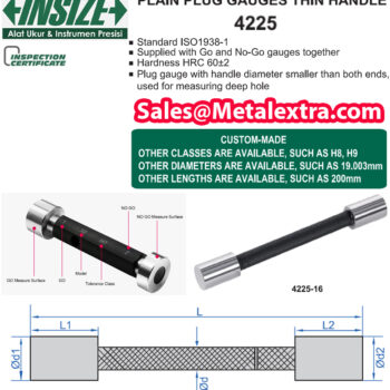 INSIZE Plain Plug Gauges 4225 (Standard ISO1938-1, Thin Handle) Range; ø3mm - ø17mm - Image 3
