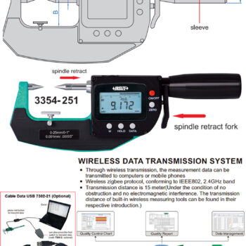 Alternative view of INSIZE Point Micrometer 3354 (WIFI Output, IP65, Resolution 0.0002mm) Range; ≤⌀25mm - ⌀75mm